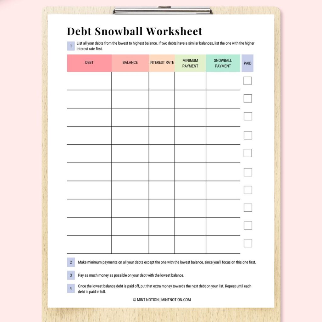 debt snowball printable