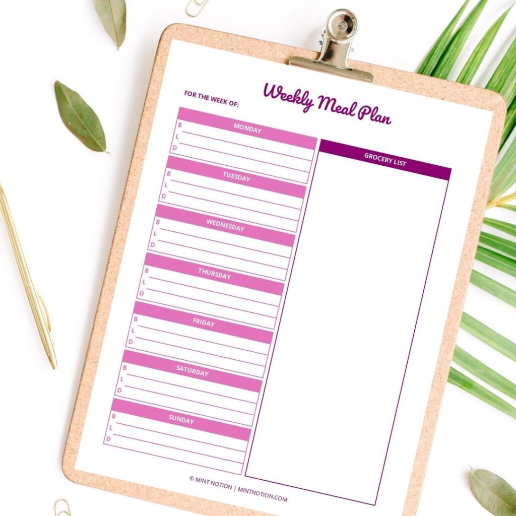 weekly meal plan template